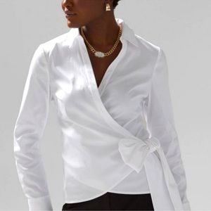 White House Black Market LS Surplice Poplin Shirt